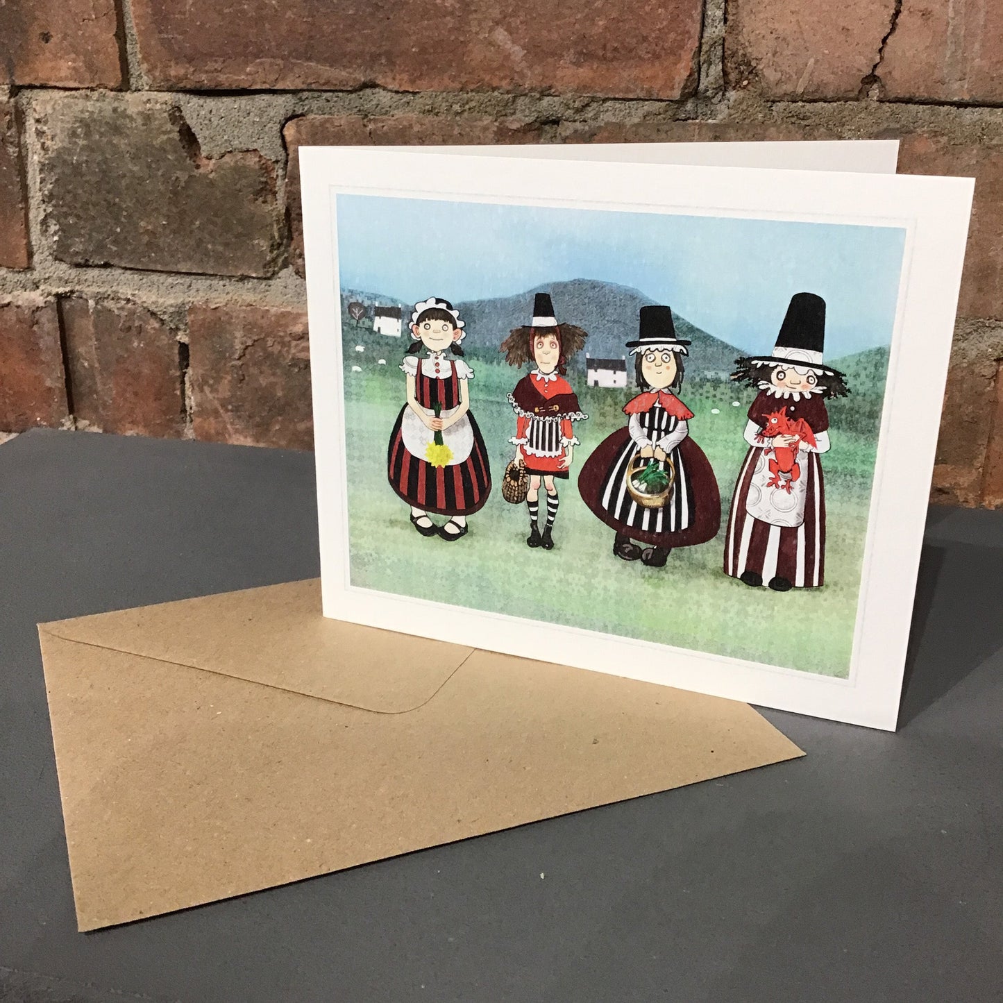 Welsh ladies in Welsh costume greetings card