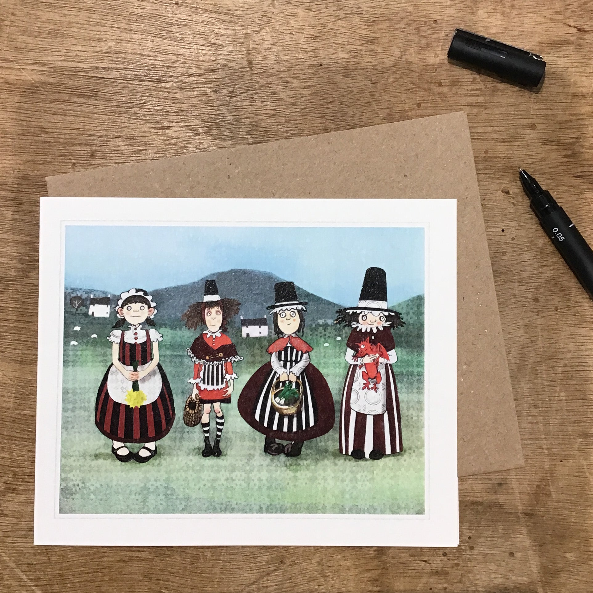 Welsh ladies greetings card with traditional Welsh costume